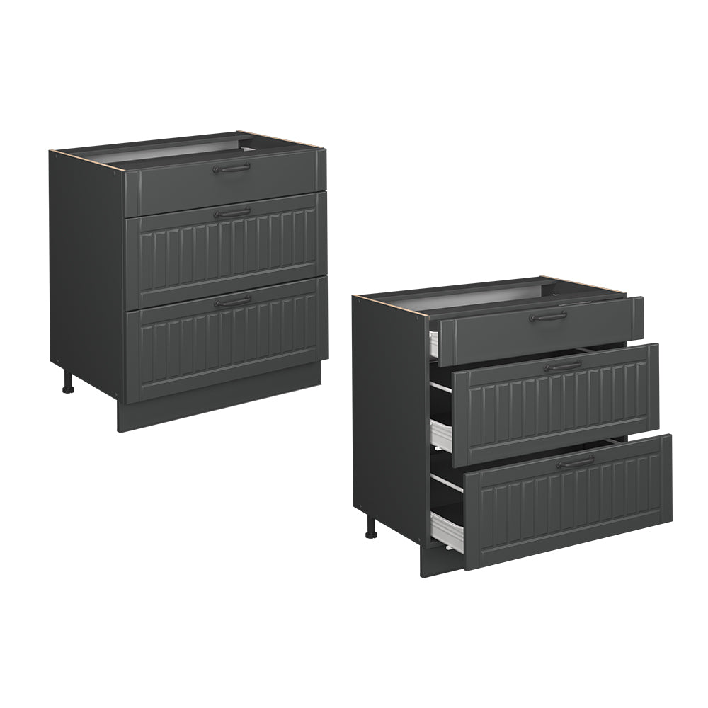 Vicco Mobiletto base per cucina Grigio scuro 80 cm con 3 cassetti, PL Rovere