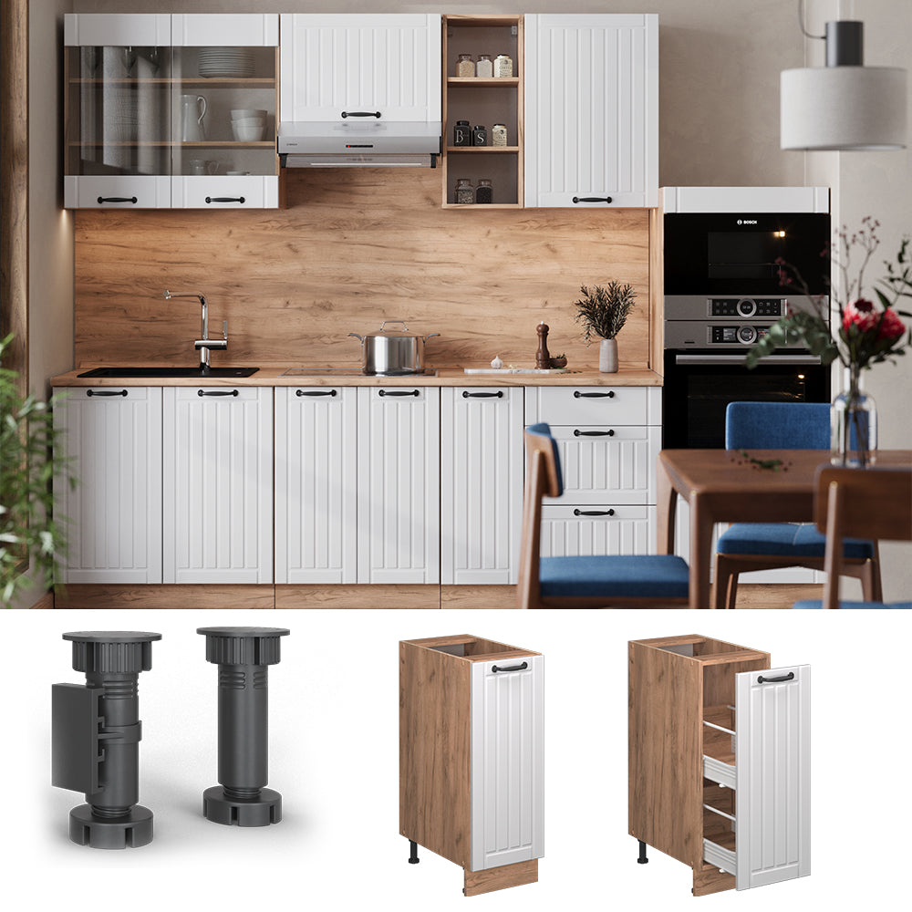 Vicco Armadio cucina dispensa alto Bianco casa di campagna 30 cm , PL Rovere