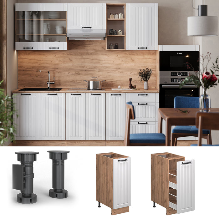 Vicco Armadio cucina dispensa alto Bianco casa di campagna 30 cm , PL Rovere