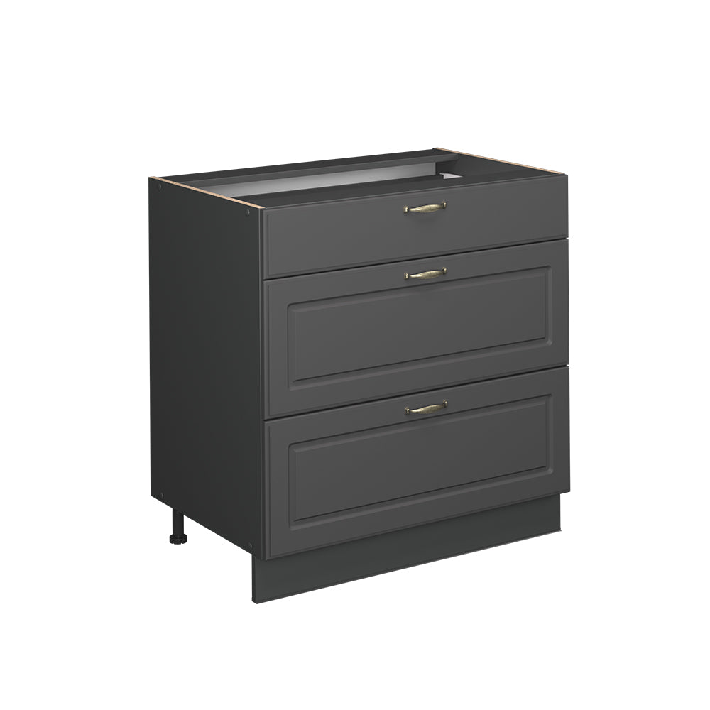 Vicco Mobiletto base per cucina Landhaus antrazit-oro 80 cm con 3 cassetti, PL Rovere