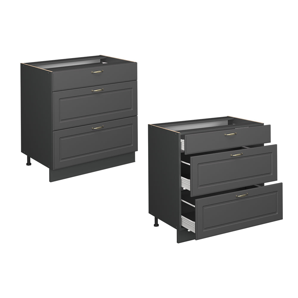 Vicco Mobiletto base per cucina Landhaus antrazit-oro 80 cm con 3 cassetti, PL Rovere