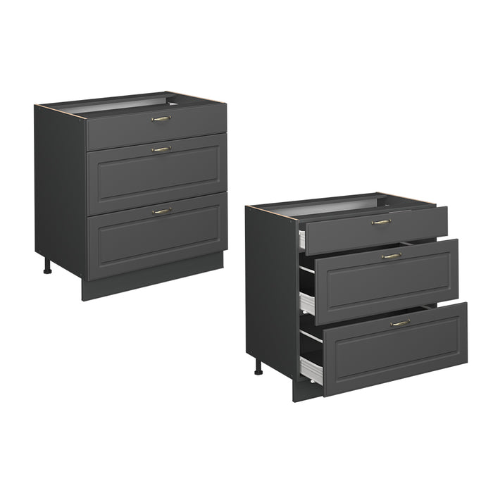 Vicco Mobiletto base per cucina Landhaus antrazit-oro 80 cm con 3 cassetti, PL Rovere