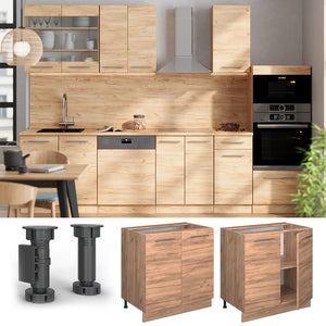 Vicco Mobiletto base cucina Quercia dorata 80 cm con ripiano, PL Rovere