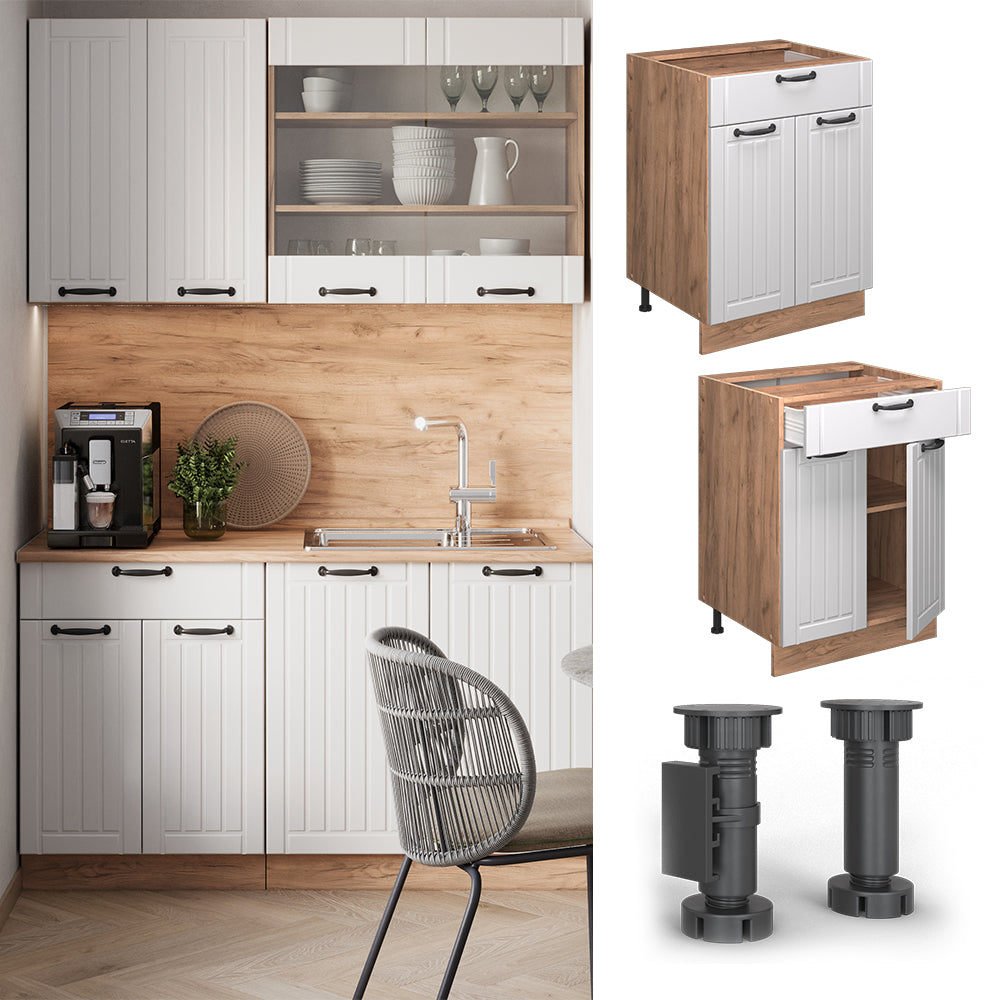 Vicco Mobiletto base per cucina Bianco casa di campagna 60 cm con cassetto, senza piano di lavoro