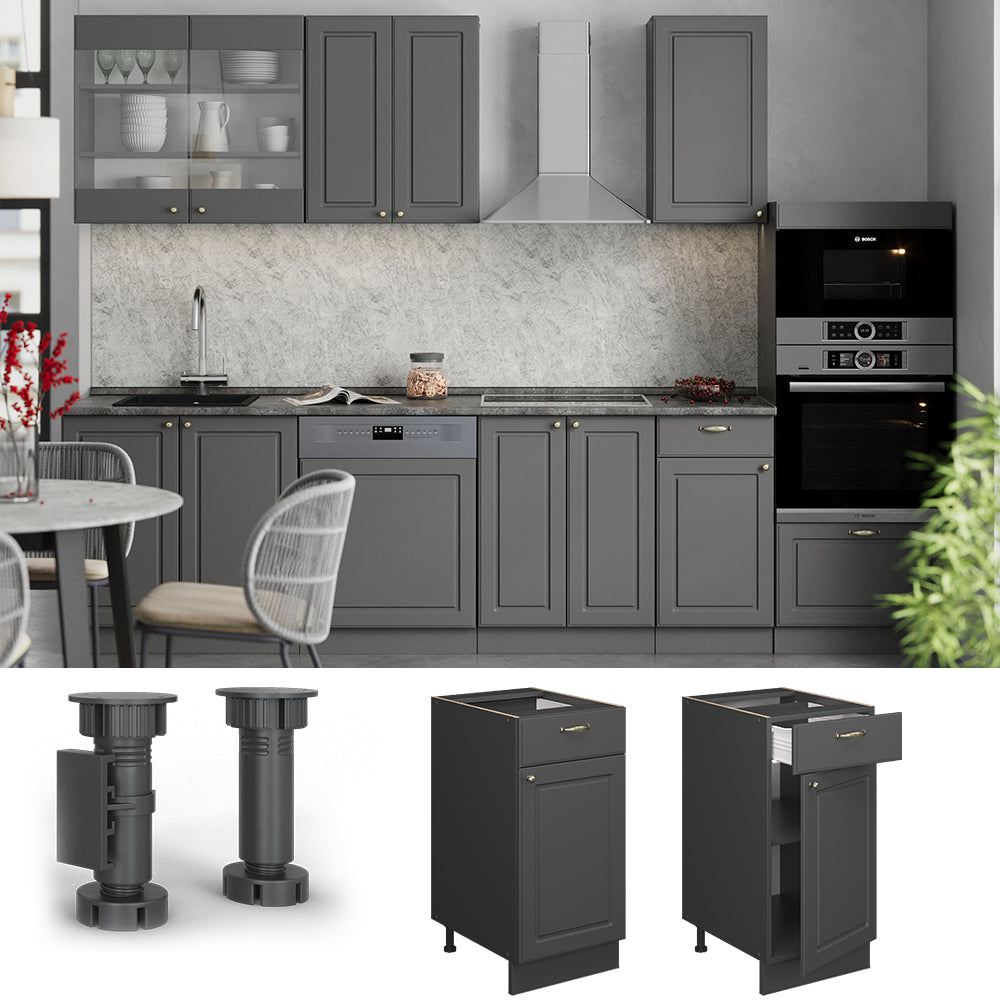 Vicco Mobiletto base per cucina Landhaus antrazit-oro 40 cm , PL Rovere