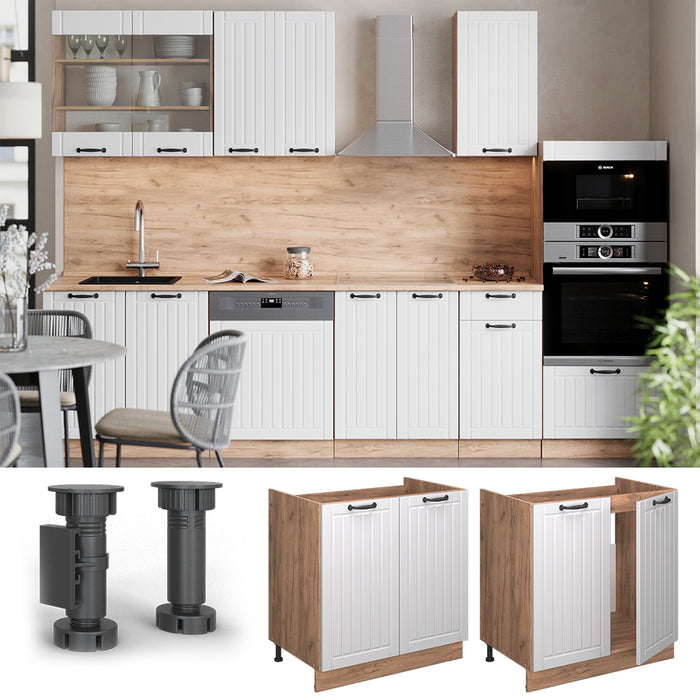 Vicco Mobile lavello cucina Bianco casa di campagna 80 cm , PL Rovere