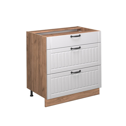 Vicco Mobiletto base per cucina Bianco casa di campagna 80 cm con 3 cassetti, PL Rovere