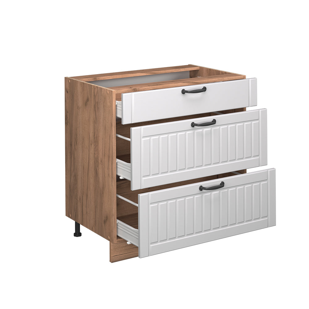 Vicco Mobiletto base per cucina Bianco casa di campagna 80 cm con 3 cassetti, PL Marmo