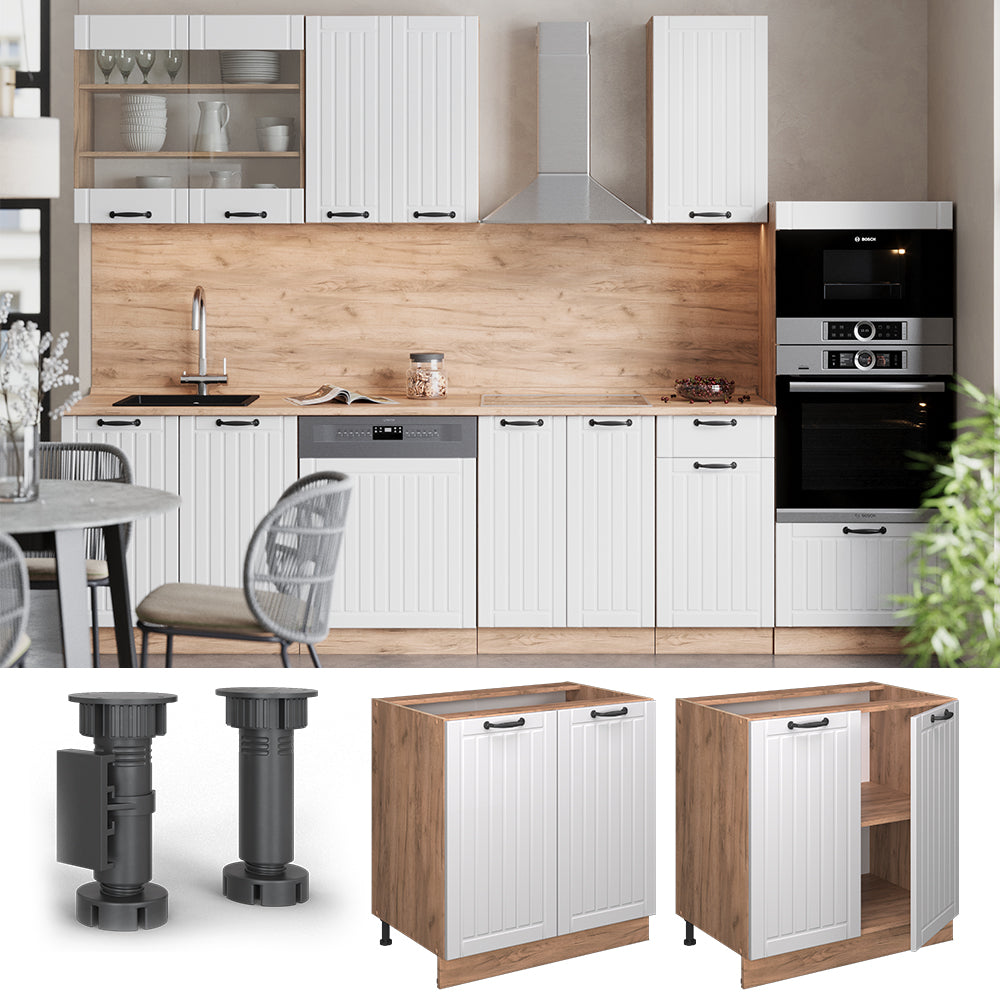 Vicco Mobiletto base cucina Bianco casa di campagna 80 cm con ripiano, PL Marmo