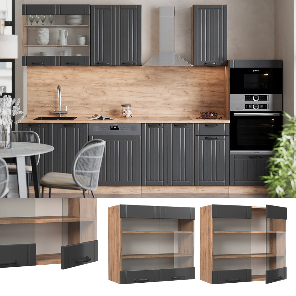 Vicco Mobile da cucina in vetro Grigio scuro 80 cm