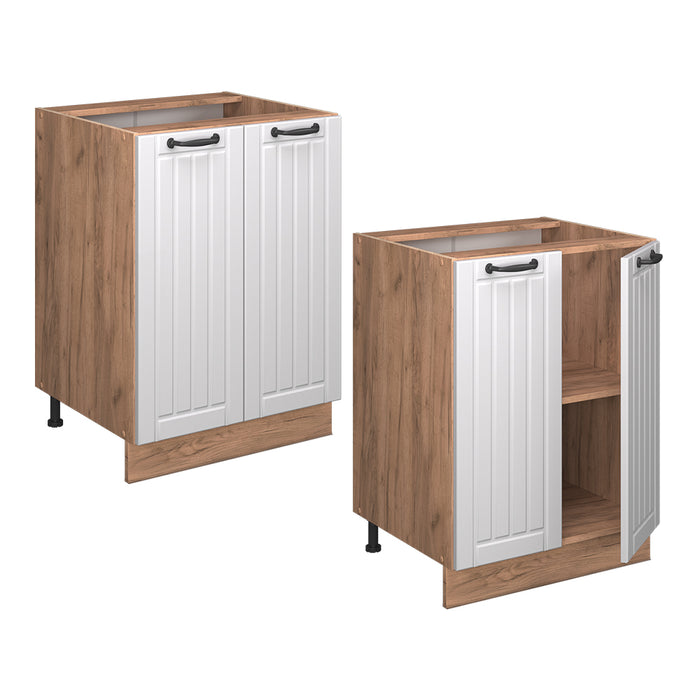 Vicco Mobiletto base cucina Bianco casa di campagna 60 cm , PL Rovere