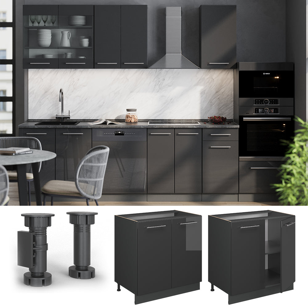 Vicco Mobile lavello cucina Antracite lucido 80 cm con ripiano, PL Antracite