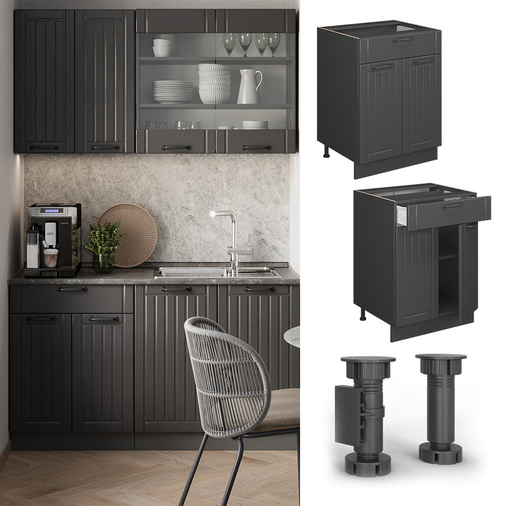Vicco Mobiletto base per cucina Grigio scuro 60 cm con cassetto, PL Rovere
