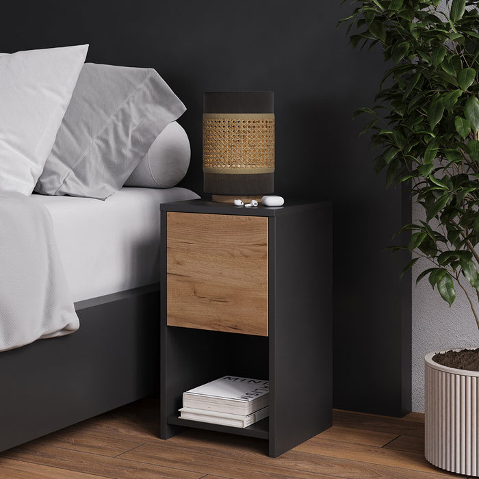 Vicco Comodino Antracite/quercia dorata 30 x 55 cm con 3 cassetti