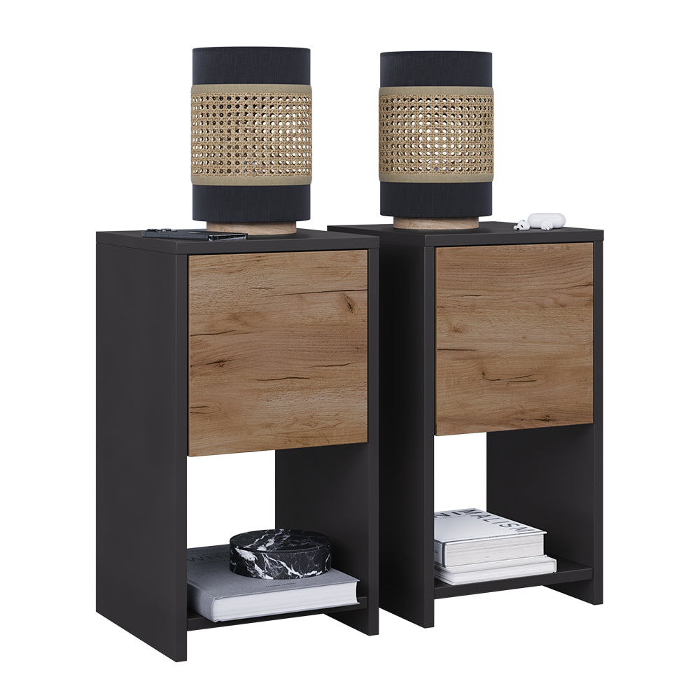 Vicco Comodino Antracite/quercia dorata Set di 2