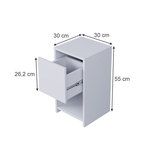 Vicco Comodino Bianco 30 x 55 cm con 3 cassetti