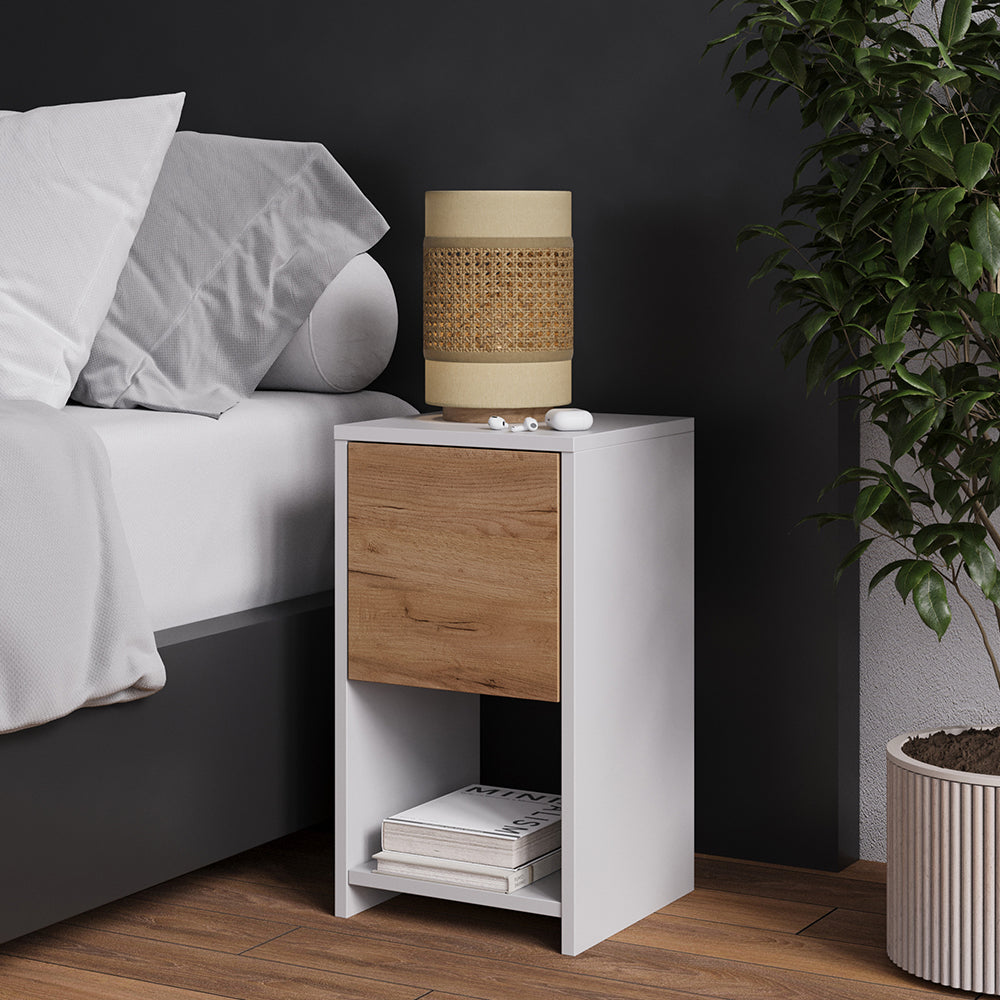 Vicco Comodino Rovere bianco/dorato 30 x 55 cm con 3 cassetti