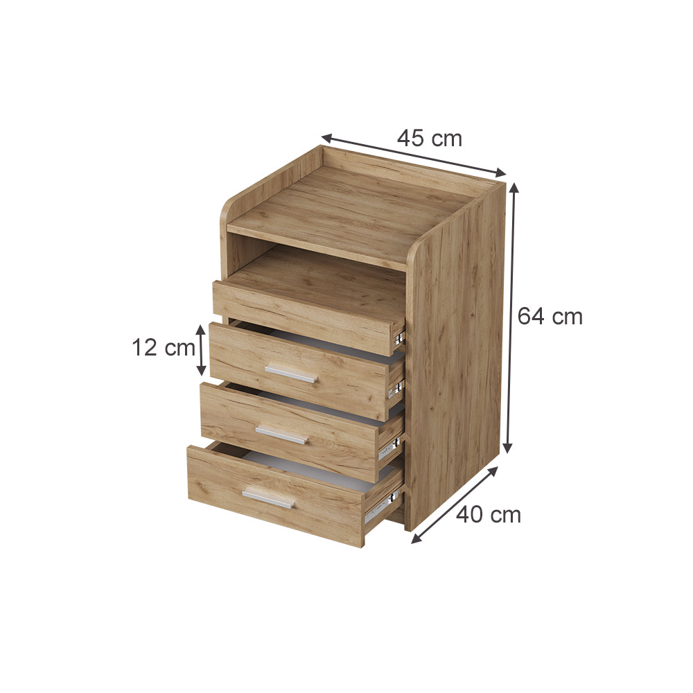 Vicco Comodino Quercia dorata 45 x 64 cm con 3 cassetti