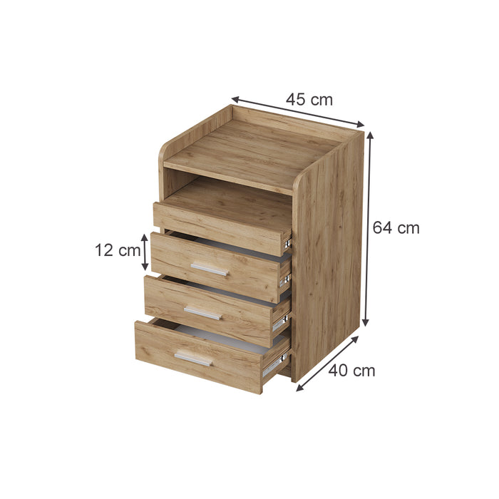 Vicco Comodino Quercia dorata 45 x 64 cm con 3 cassetti