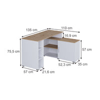 Vicco Scrivania angolare Bianco/Artisan 135 x 110 cm con ripiani