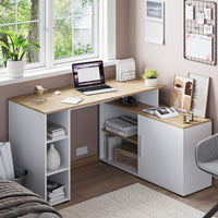 Vicco Scrivania angolare Bianco/Artisan 135 x 110 cm con ripiani