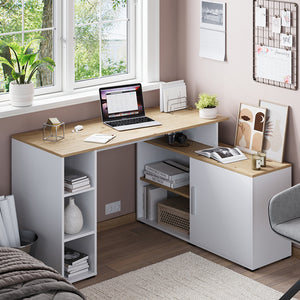 Vicco Scrivania angolare Bianco/Artisan 135 x 110 cm con ripiani