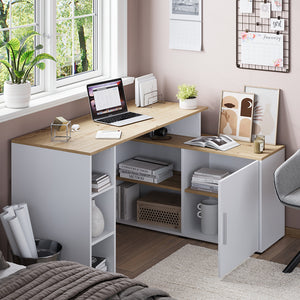 Vicco Scrivania angolare Bianco/Artisan 135 x 110 cm con ripiani