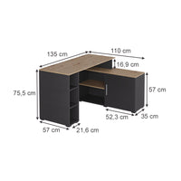 Vicco Scrivania angolare Antracite/Artisan 135 x 110 cm con ripiani