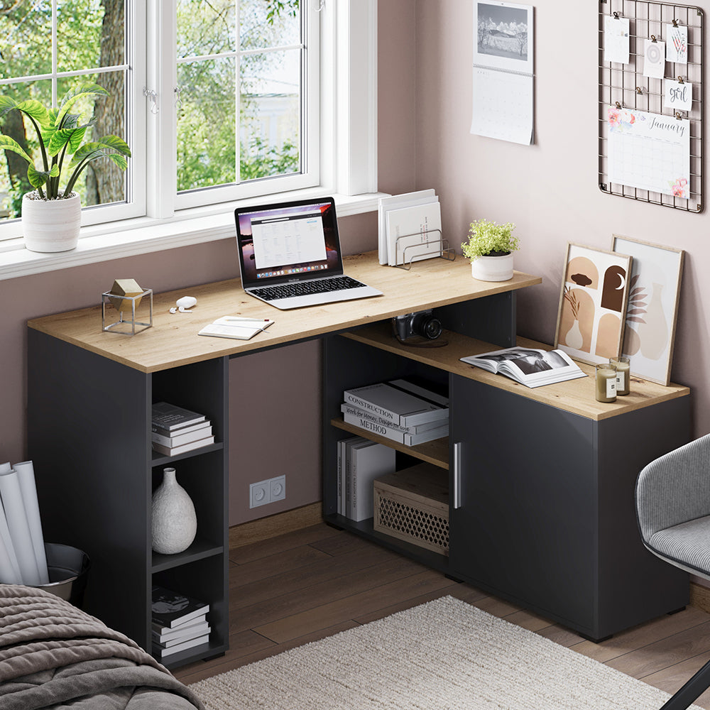Vicco Scrivania angolare Antracite/Artisan 135 x 110 cm con ripiani
