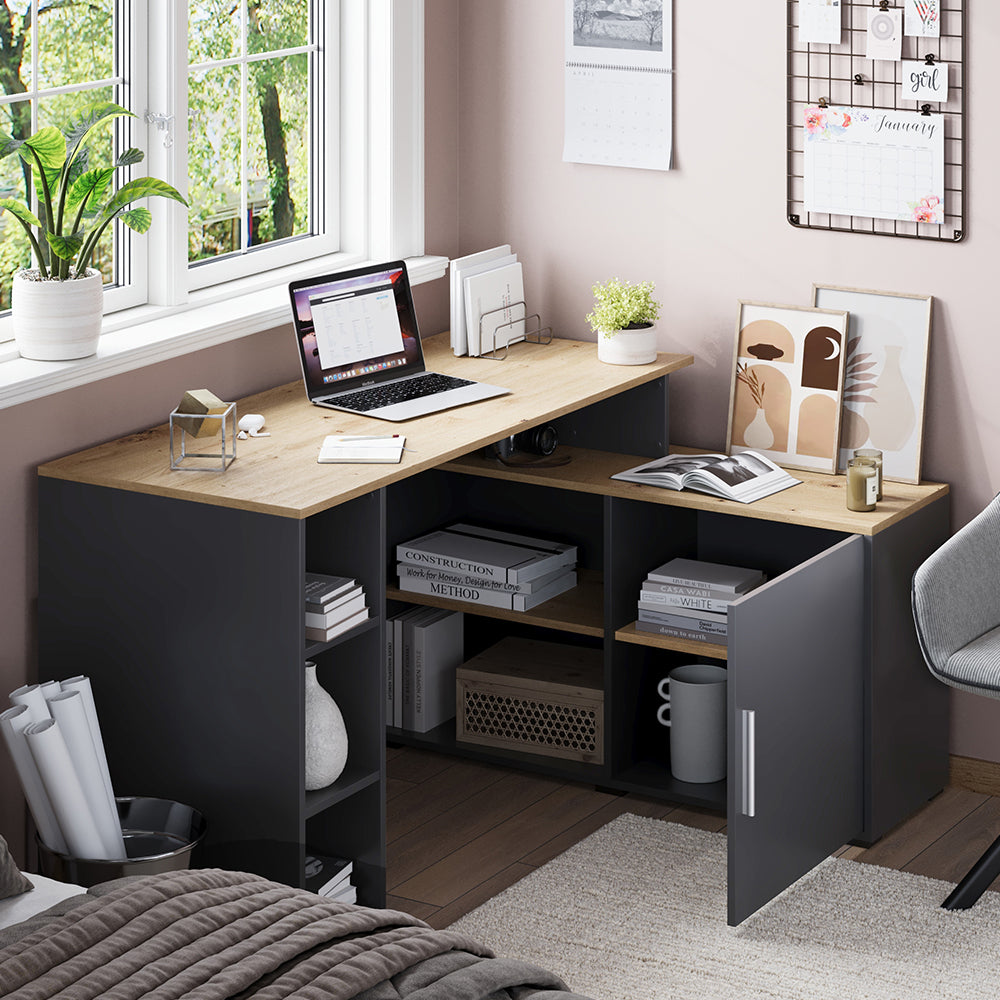 Vicco Scrivania angolare Antracite/Artisan 135 x 110 cm con ripiani