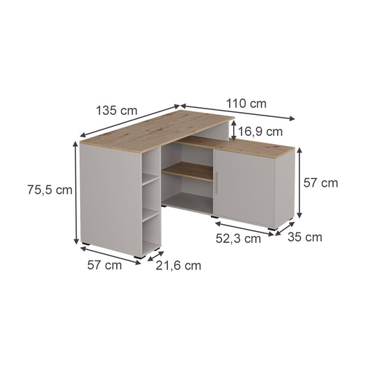Vicco Scrivania angolare Cachemire 135 x 110 cm con ripiani
