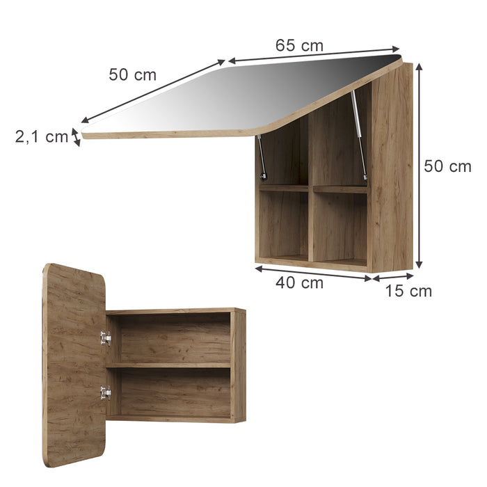 Vicco Specchio contenitore bagno Quercia dorata 65 x 50 cm con ripiani