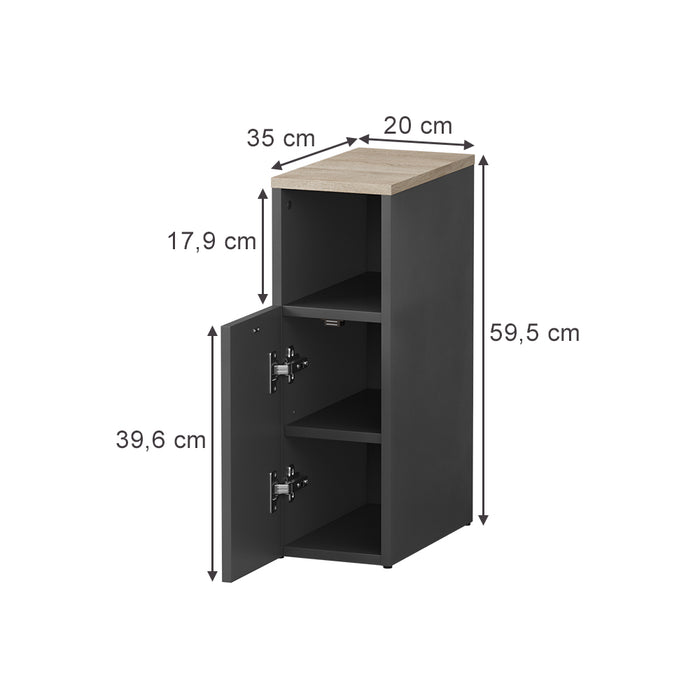 Vicco Comodino camera da letto Antracite/Sonoma 20 x 59.5 cm con 1 porta