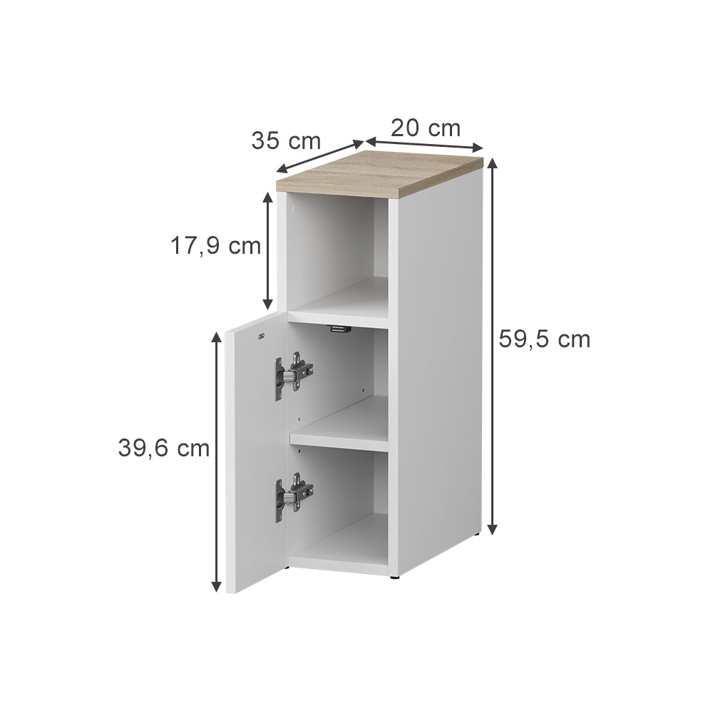 Vicco Comodino camera da letto Bianco/Sonoma 20 x 59.5 cm con 1 porta