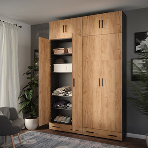 Vicco Scaffale per file Antracite/quercia dorata 80 x 241.2 cm con piano superiore e modulo cassetto