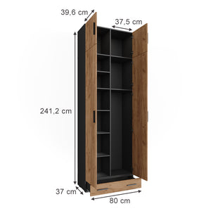 Vicco Armadio universale Antracite/quercia dorata 80 x 241.2 cm con piano superiore e modulo cassetto