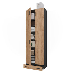 Vicco Armadio universale Antracite/quercia dorata 80 x 241.2 cm con piano superiore e modulo cassetto