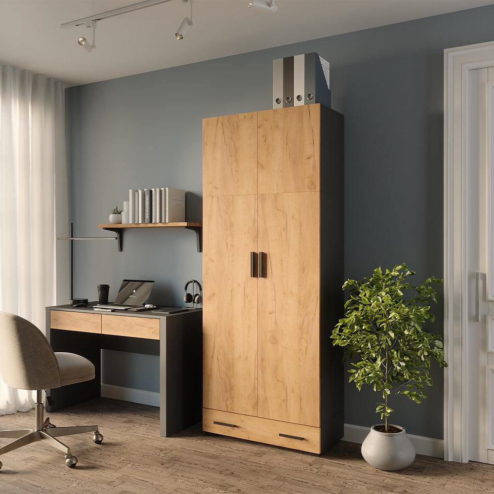 Vicco Scaffale per file Antracite/quercia dorata 80 x 201.2 cm con modulo cassetto