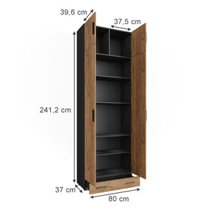 Vicco Scaffale per file Antracite/quercia dorata 80 x 241.2 cm con piano superiore e modulo cassetto