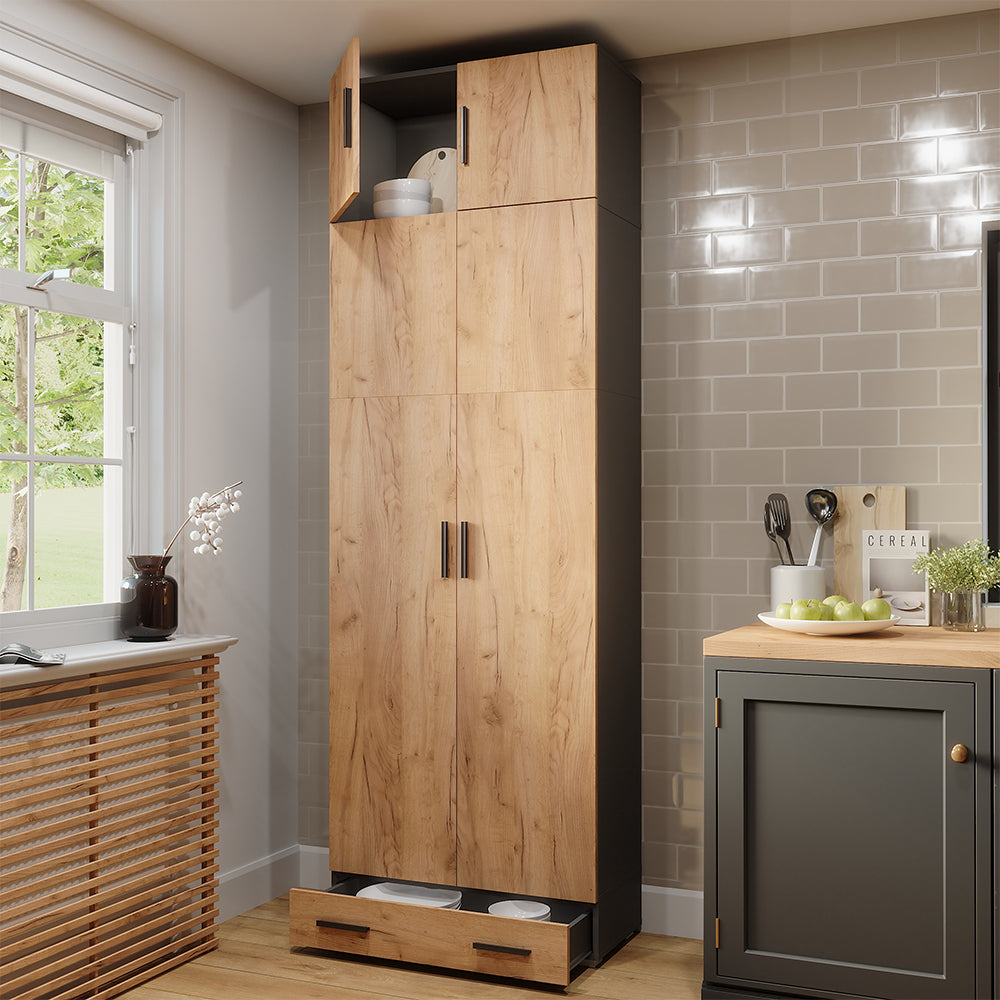 Vicco Scaffale per file Antracite/quercia dorata 80 x 241.2 cm con piano superiore e modulo cassetto