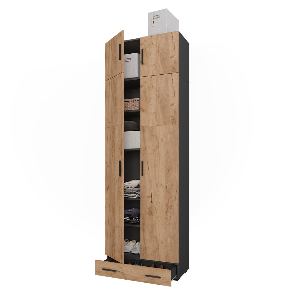 Vicco Scaffale per file Antracite/quercia dorata 80 x 241.2 cm con piano superiore e modulo cassetto