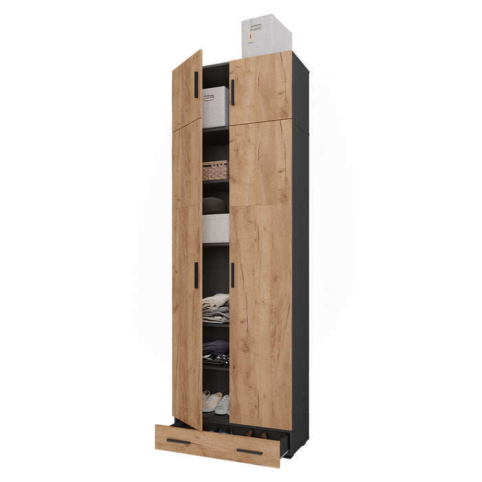 Vicco Scaffale per file Antracite/quercia dorata 80 x 241.2 cm con piano superiore e modulo cassetto