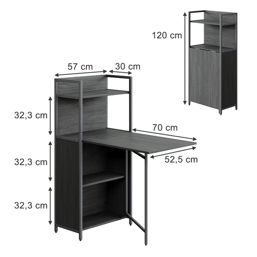 Vicco Scrivania Nero 57 x 30 cm con piano del tavolo pieghevole