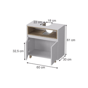 Vicco Mobile sottolavabo per bagno Bianco/quercia 60 x 61 cm con 2 porte