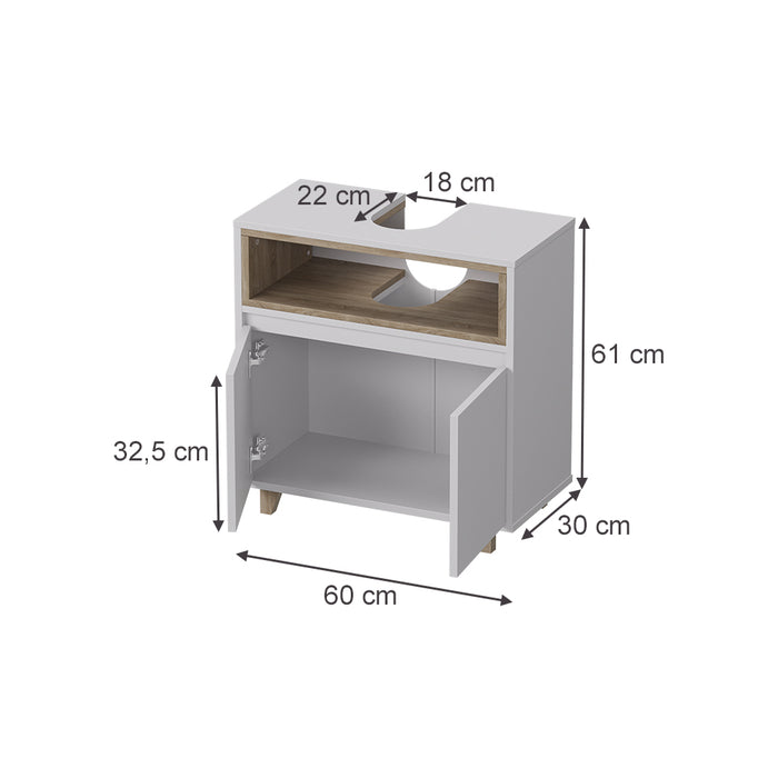 Vicco Mobile sottolavabo per bagno Bianco/quercia 60 x 61 cm con 2 porte