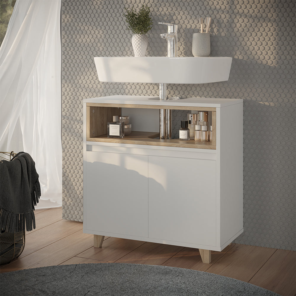 Vicco Mobile sottolavabo per bagno Bianco/quercia 60 x 61 cm con 2 porte