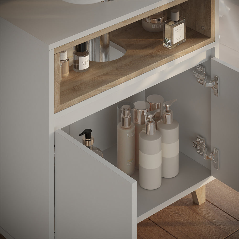 Vicco Mobile sottolavabo per bagno Bianco/quercia 60 x 61 cm con 2 porte