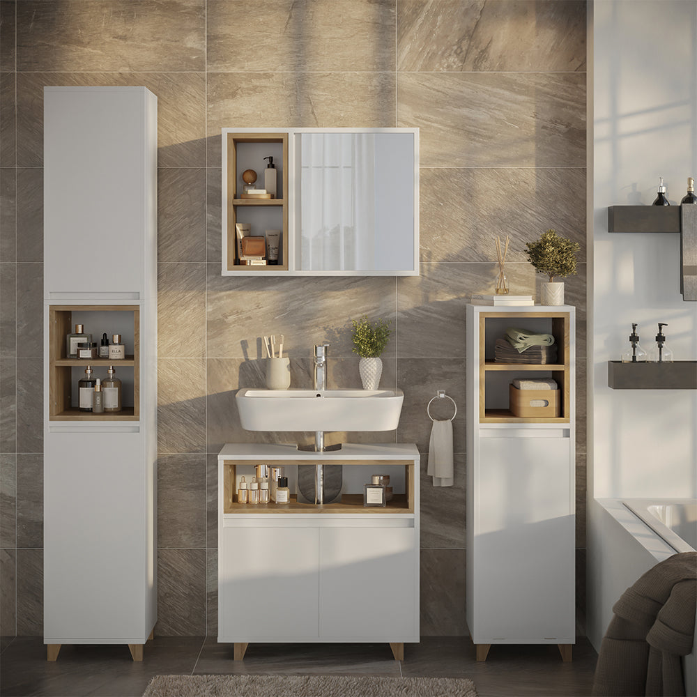 Vicco Mobile sottolavabo per bagno Bianco/quercia 60 x 61 cm con 2 porte