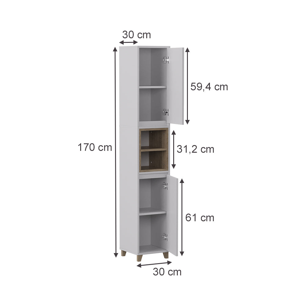 Vicco Armadio per il bagno Bianco/quercia 30 x 170 cm con 2 porte