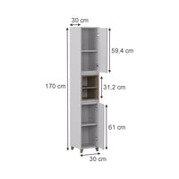 Vicco Armadio per il bagno Bianco/quercia 30 x 170 cm con 2 porte